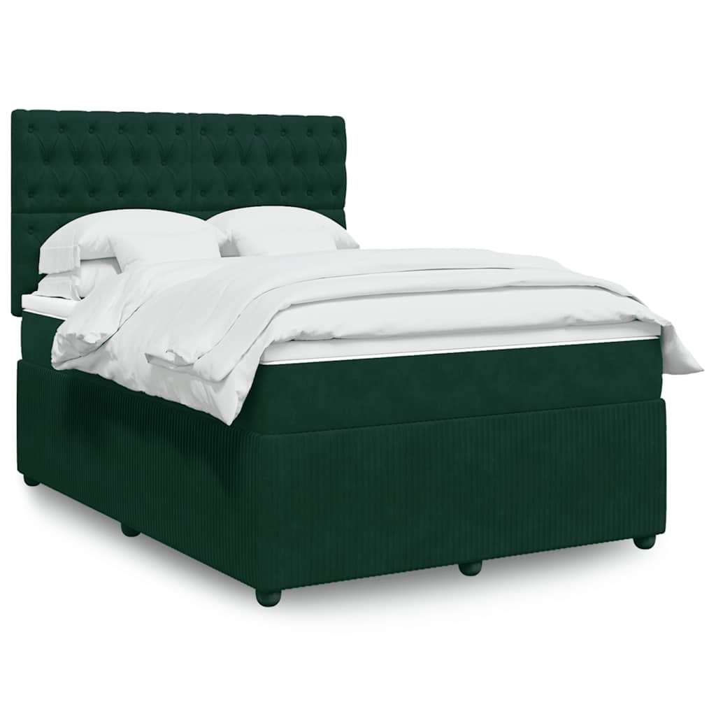 Boxspringbett mit Matratze Dunkelgrün 140x190 cm Samt