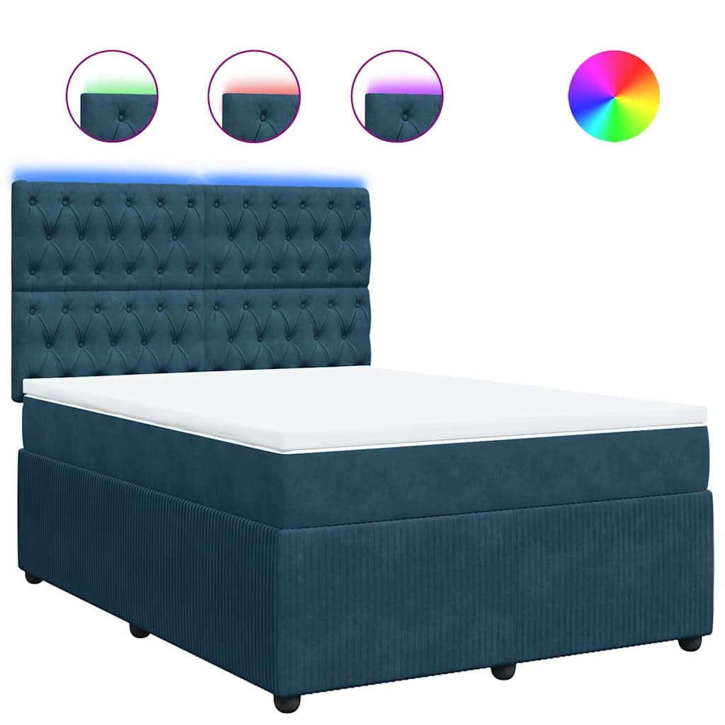 Boxspringbett mit Matratze Blau 140x190 cm Samt
