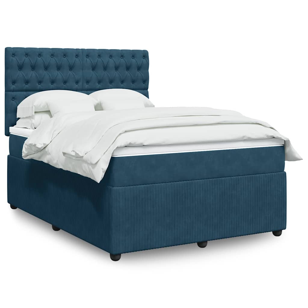 Boxspringbett mit Matratze Blau 140x190 cm Samt