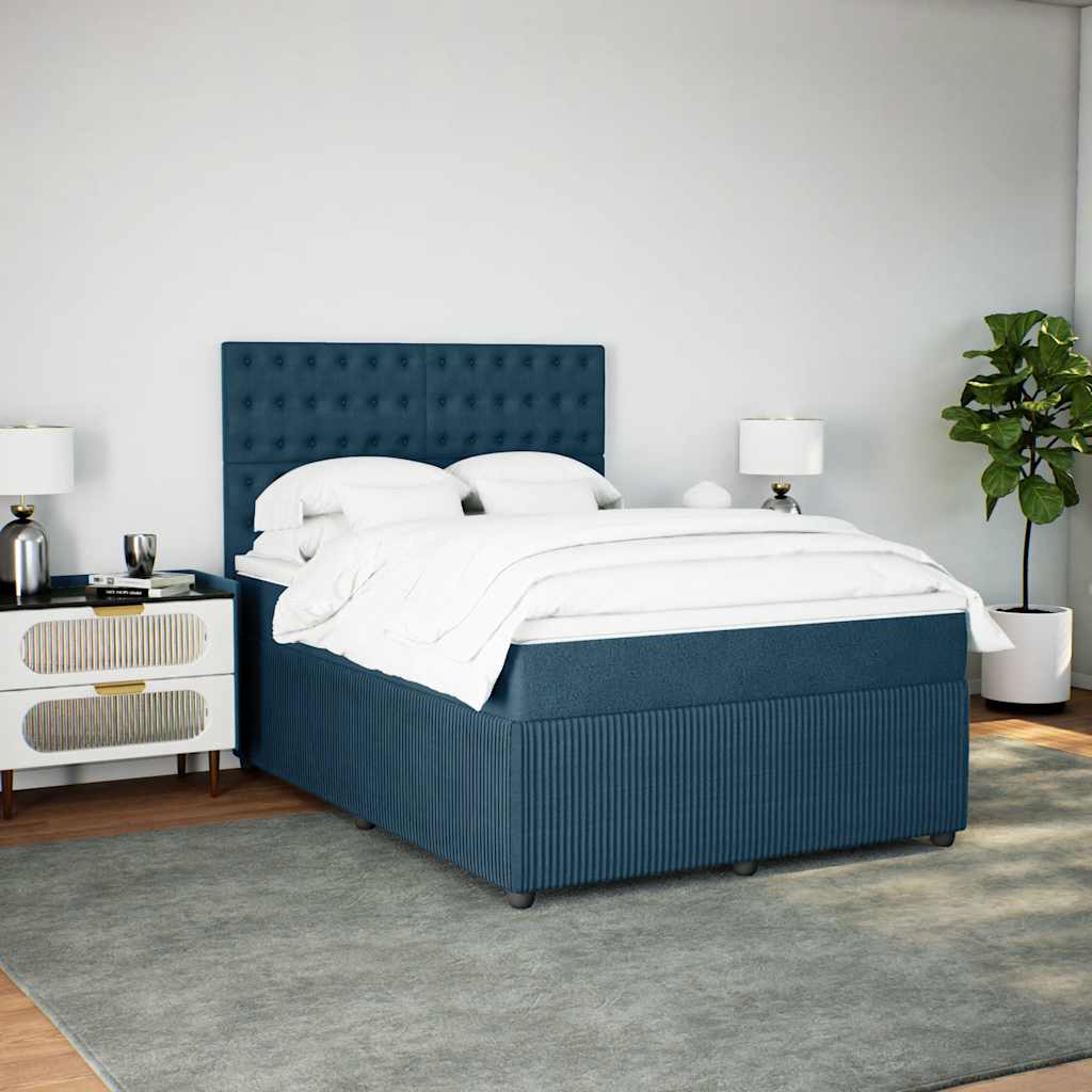 Boxspringbett mit Matratze Blau 140x190 cm Samt
