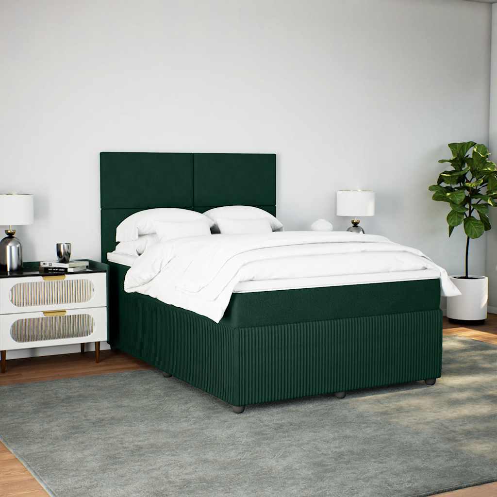 Boxspringbett mit Matratze Dunkelgrün 140x200 cm Samt