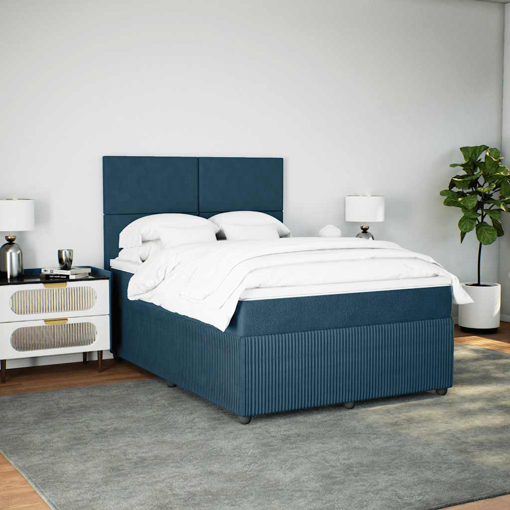 Boxspringbett mit Matratze Blau 140x200 cm Samt