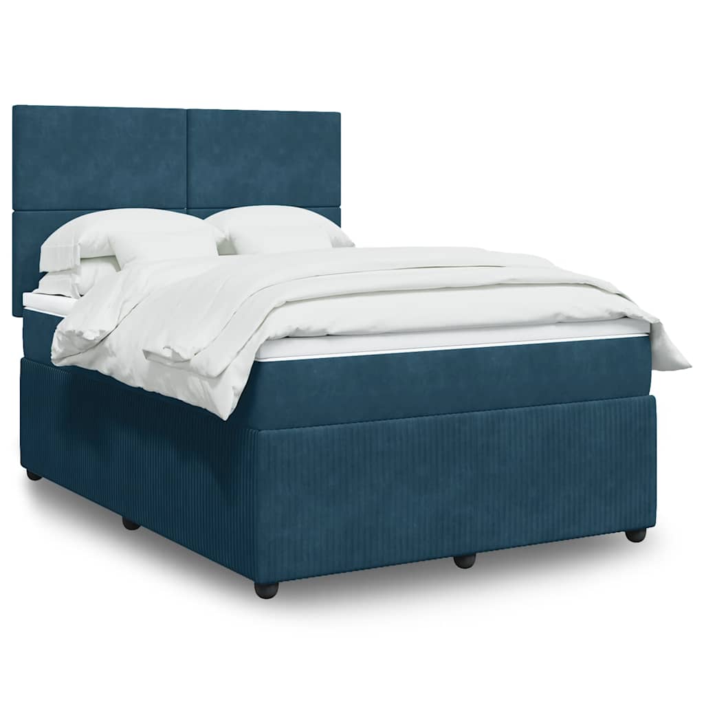Boxspringbett mit Matratze Blau 140x200 cm Samt