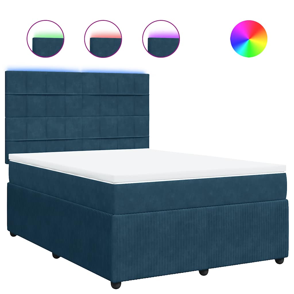 Boxspringbett mit Matratze Blau 140x200 cm Samt