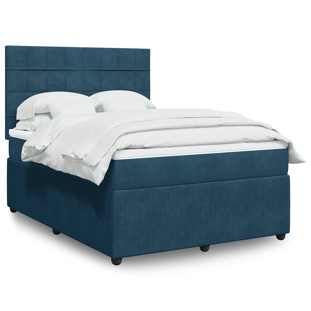 Boxspringbett mit Matratze Blau 140x200 cm Samt
