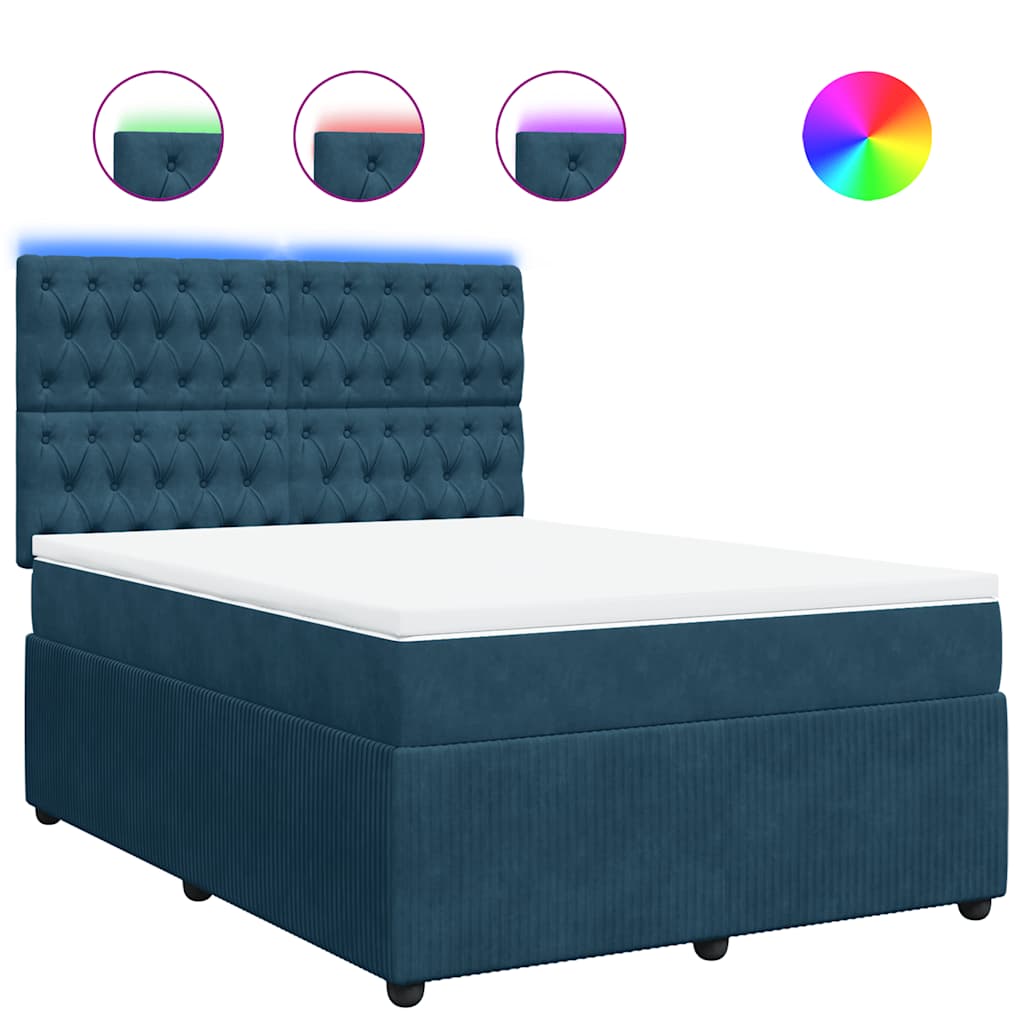 Boxspringbett mit Matratze Blau 140x200 cm Samt
