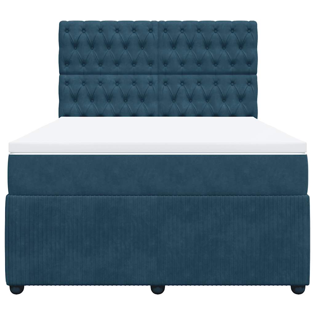 Boxspringbett mit Matratze Blau 140x200 cm Samt