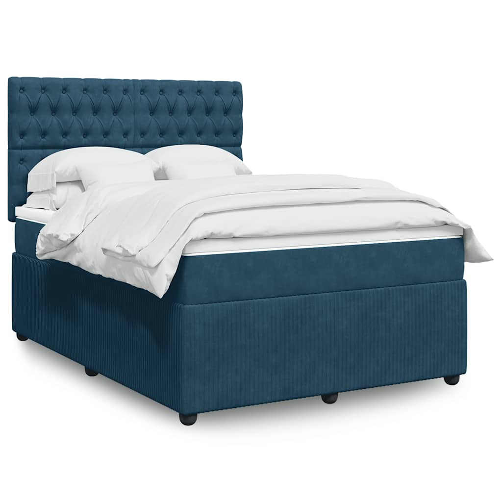 Boxspringbett mit Matratze Blau 140x200 cm Samt