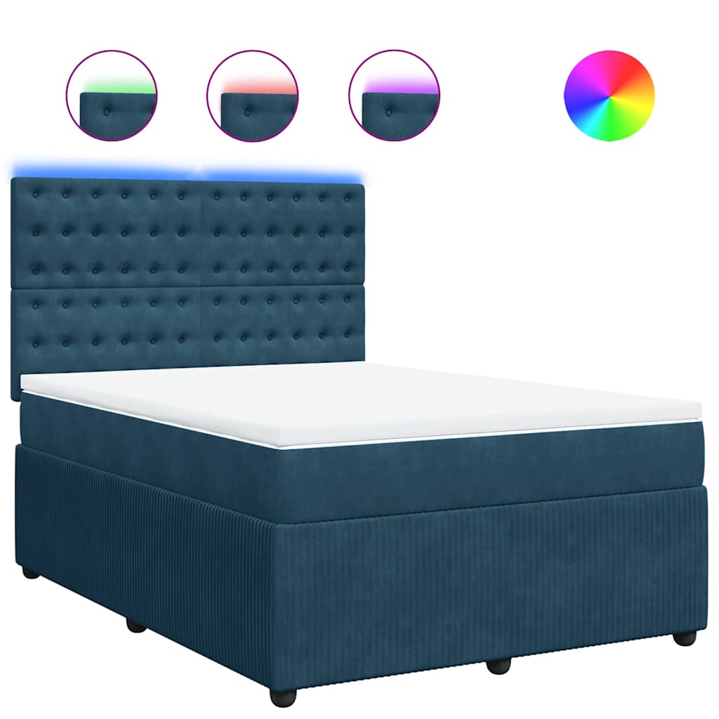 Boxspringbett mit Matratze Blau 140x200 cm Samt