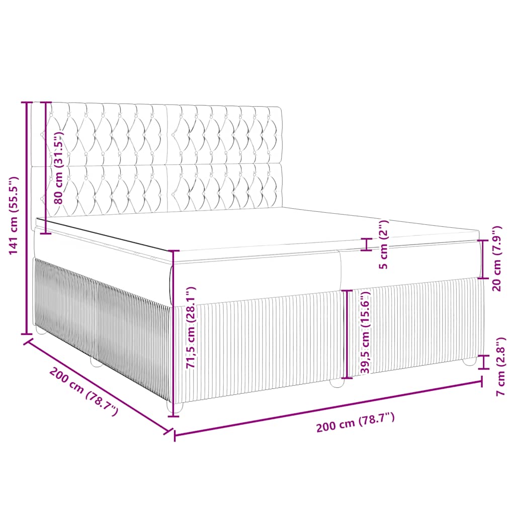 Boxspringbett mit Matratze Hellgrau 200x200 cm Samt