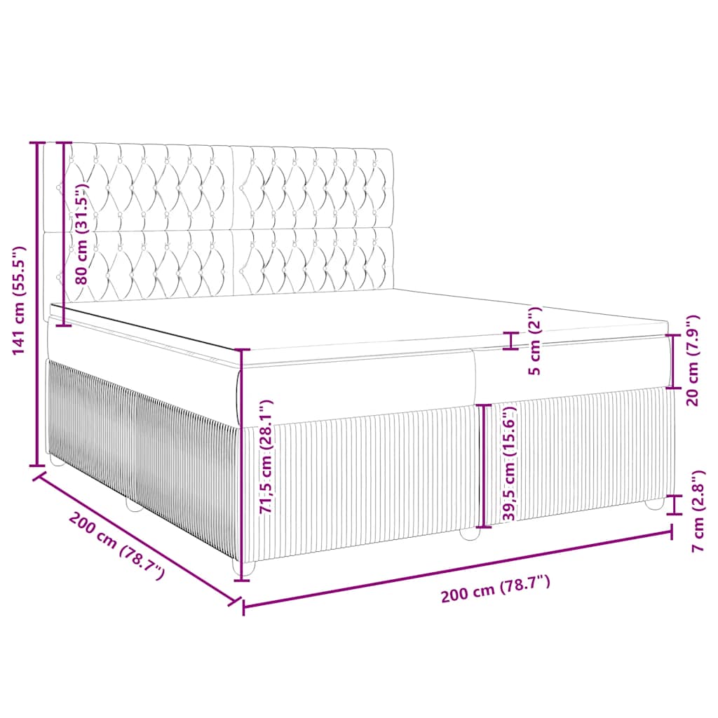 Boxspringbett mit Matratze Dunkelgrau 200x200 cm Samt