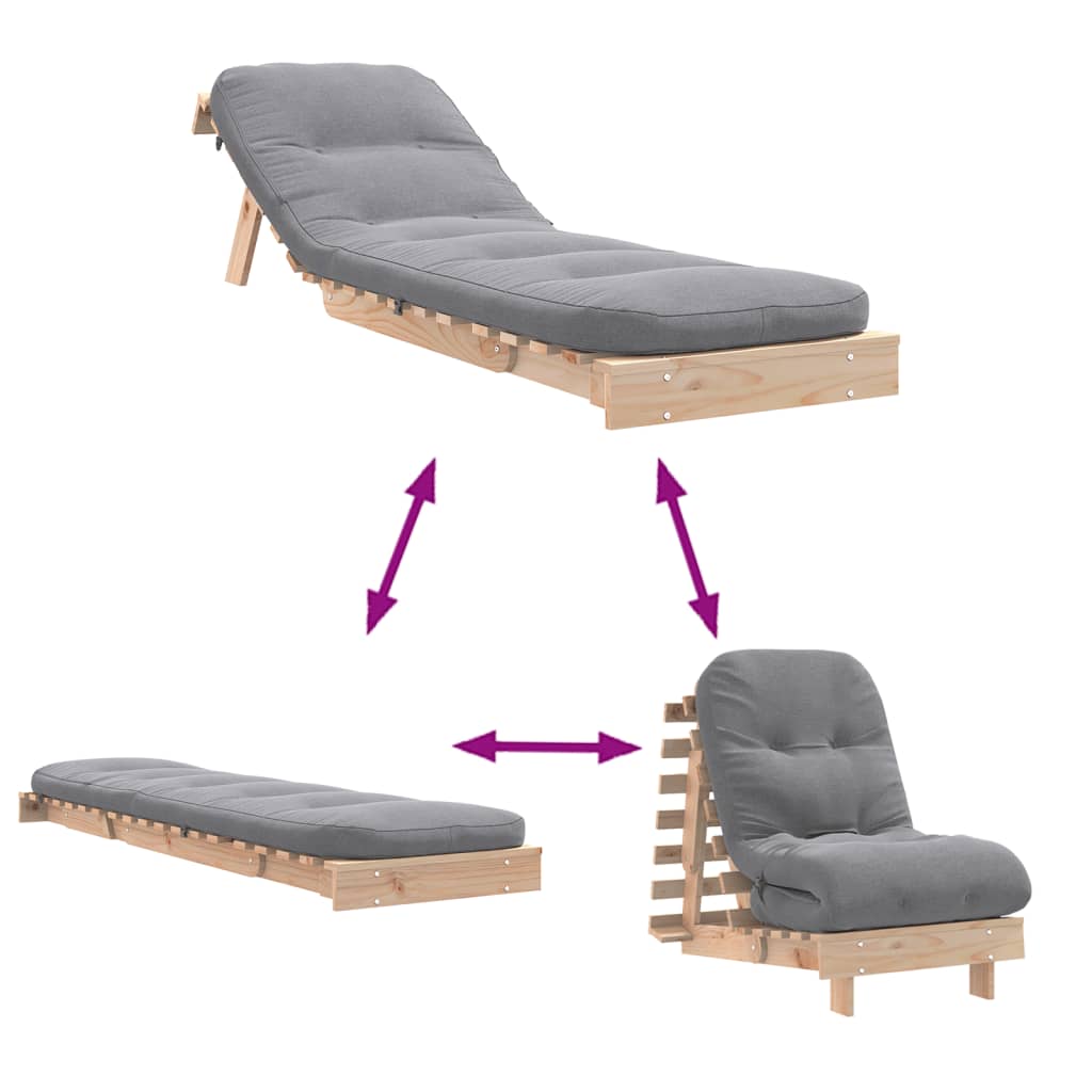 Canapé-lit futon avec matelas 60x206x11 cm en bois de pin massif