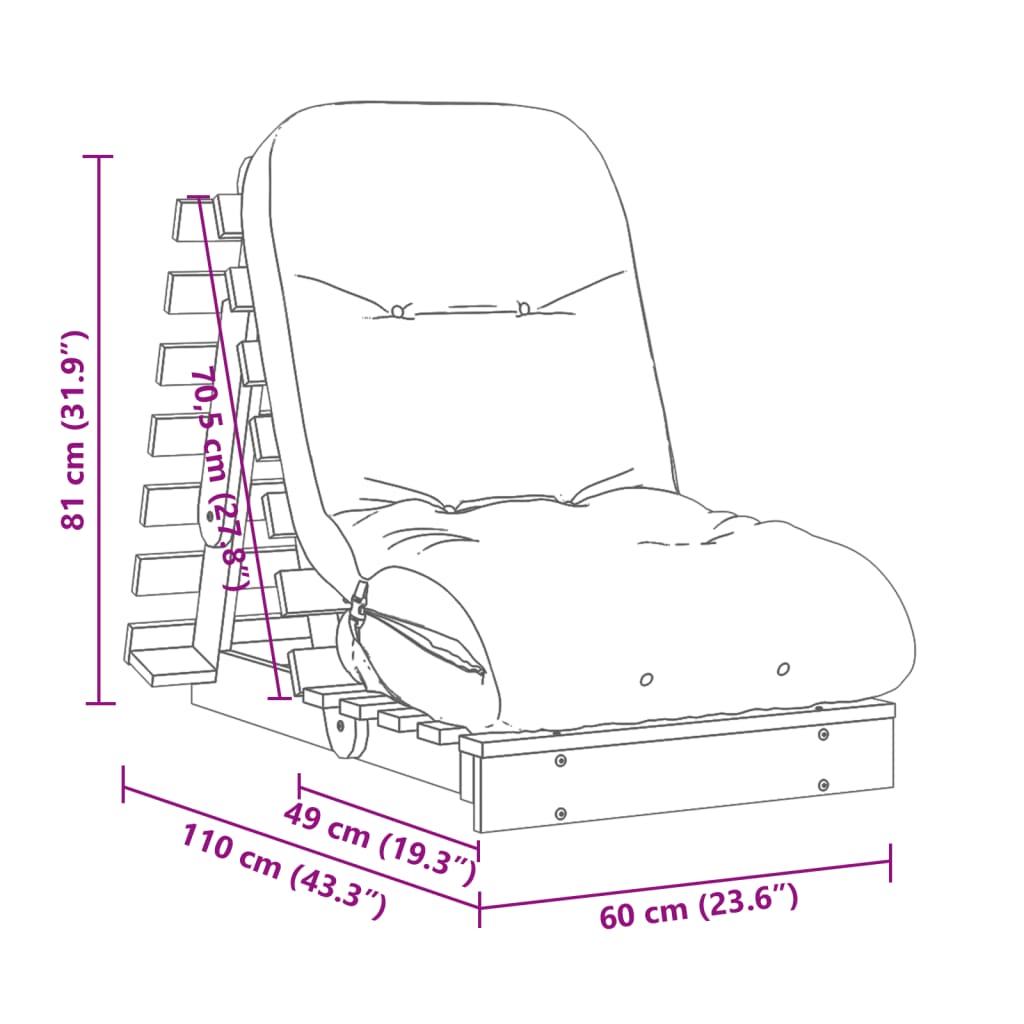 Canapé-lit futon avec matelas 60x206x11 cm en bois de sapin de Douglas massif