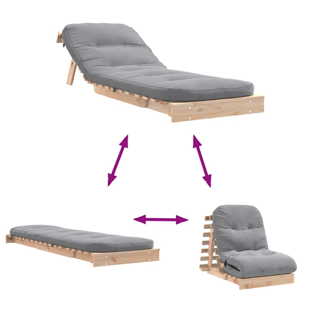 Canapé-lit futon avec matelas 70x206x11 cm en bois de pin massif