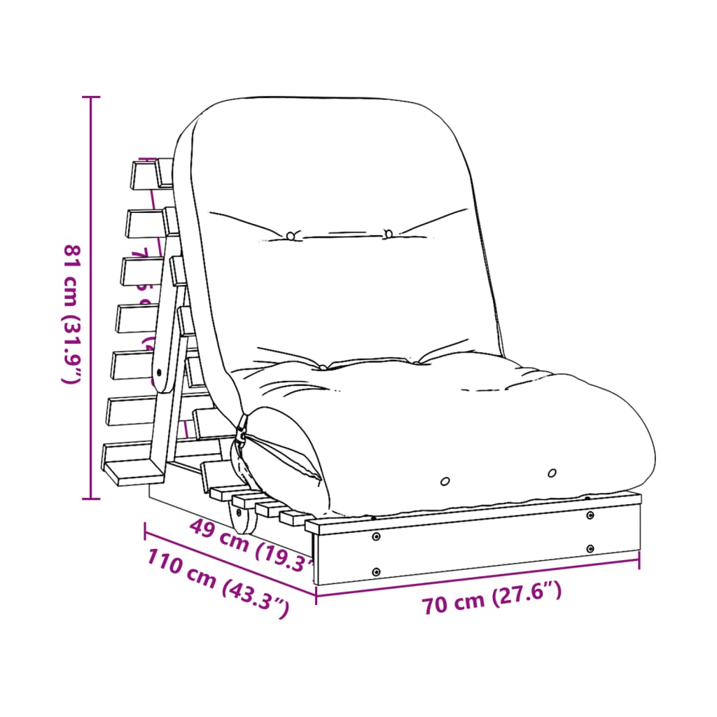 Canapé lit futon avec matelas blanc 70x206x11 bois de pin massif