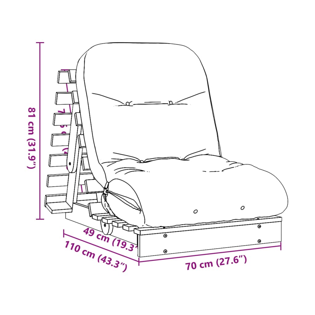 Canapé-lit futon avec matelas 70x206x11 cm en bois de sapin de Douglas massif