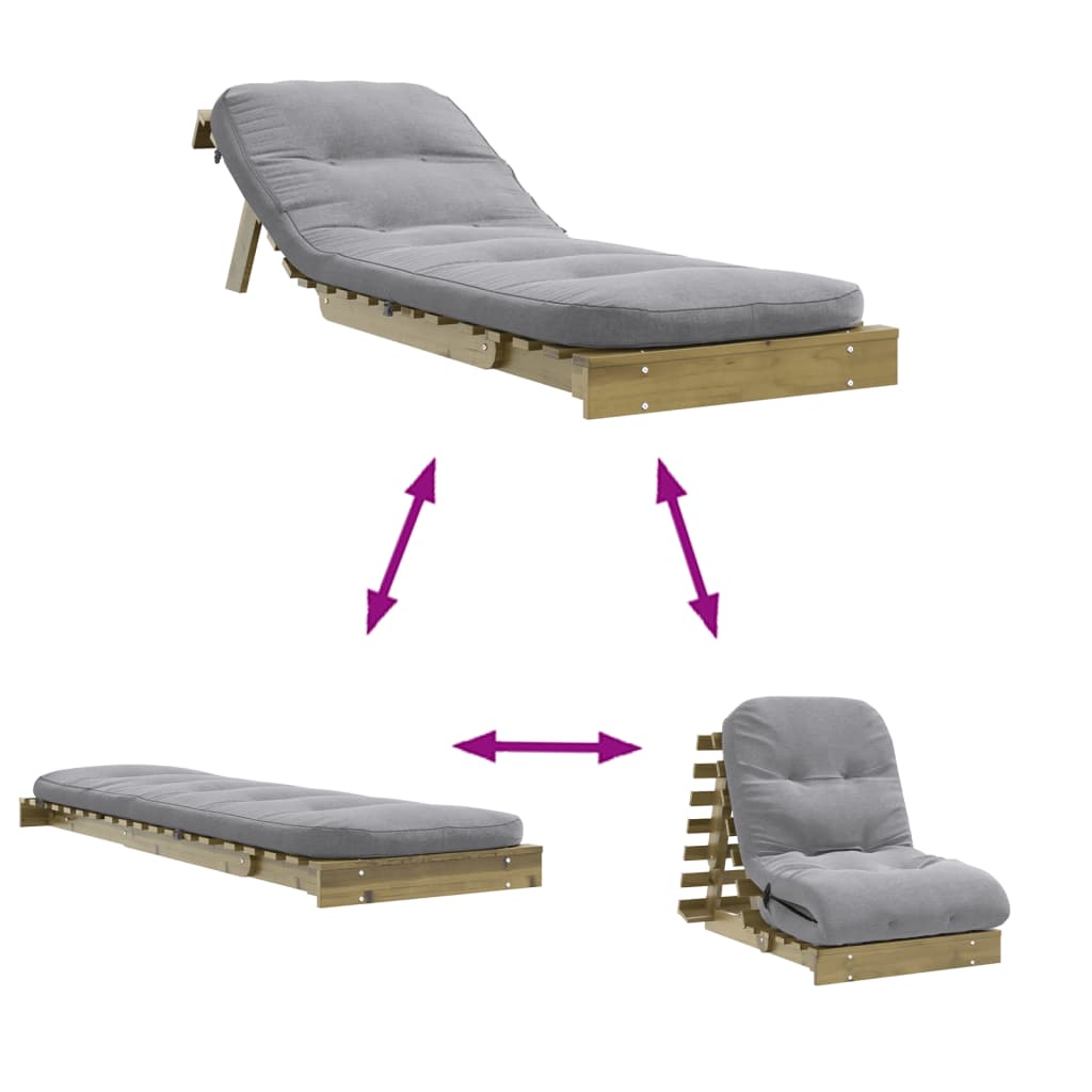 Futon Schlafsofa mit Matratze 70x206x11 Kiefernholz Imprägniert