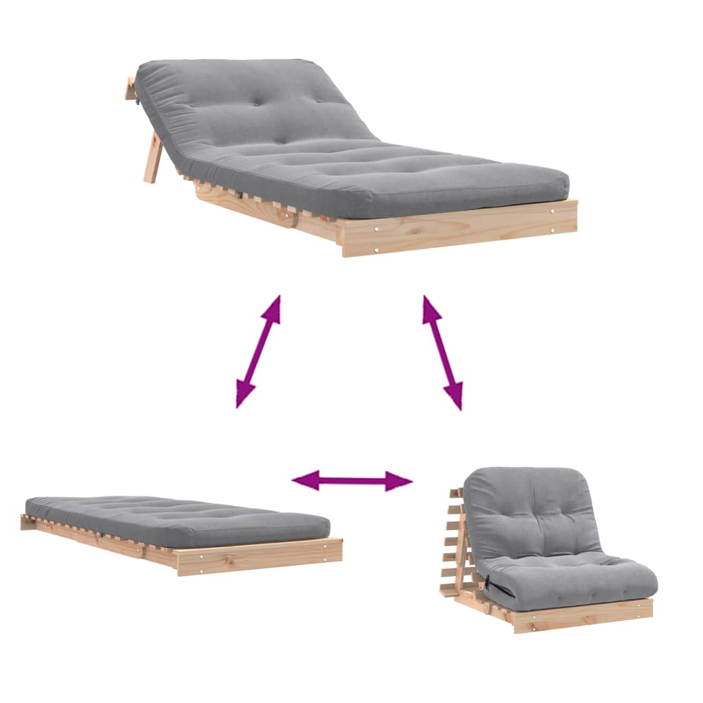 Canapé lit futon avec matelas 80x206x11 cm en bois de pin massif