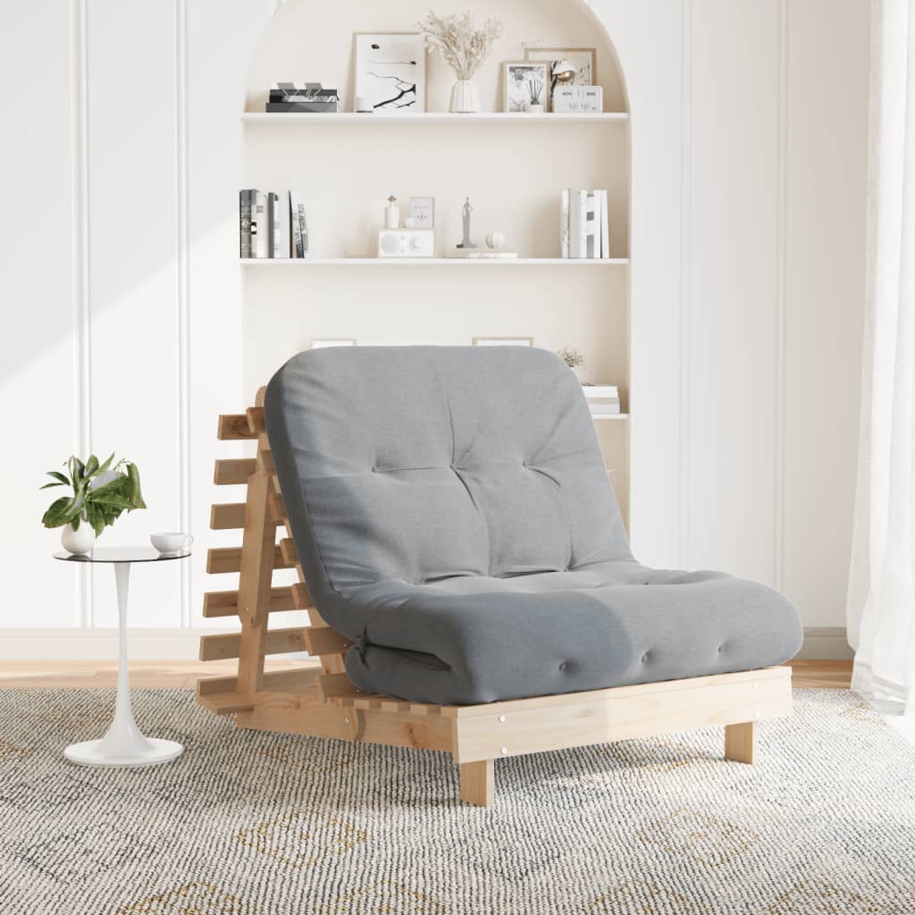 Canapé lit futon avec matelas 80x206x11 cm en bois de pin massif