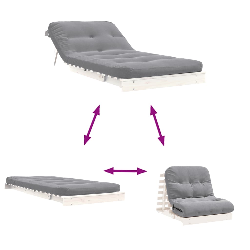 Canapé lit futon avec matelas blanc 80x206x11 bois de pin massif