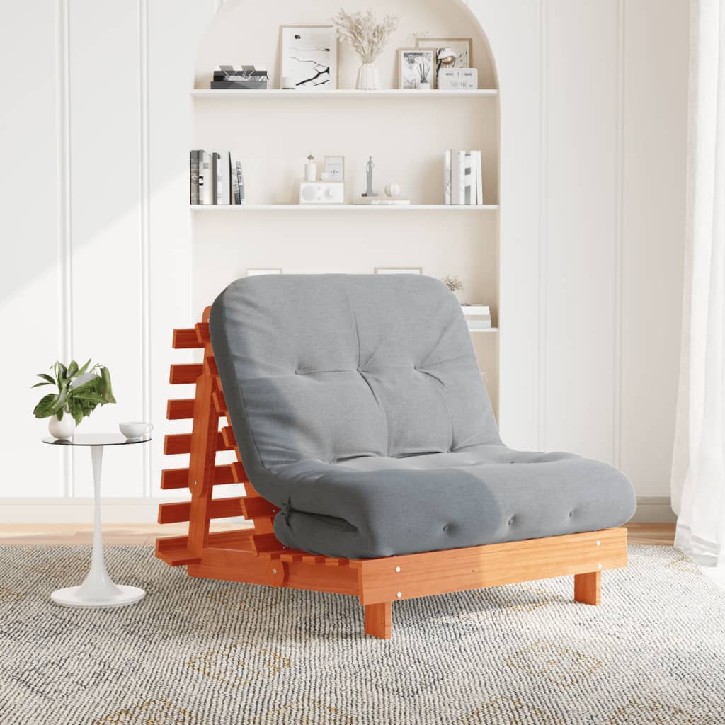 Canapé lit futon avec matelas marron 80x206x11 bois de pin massif