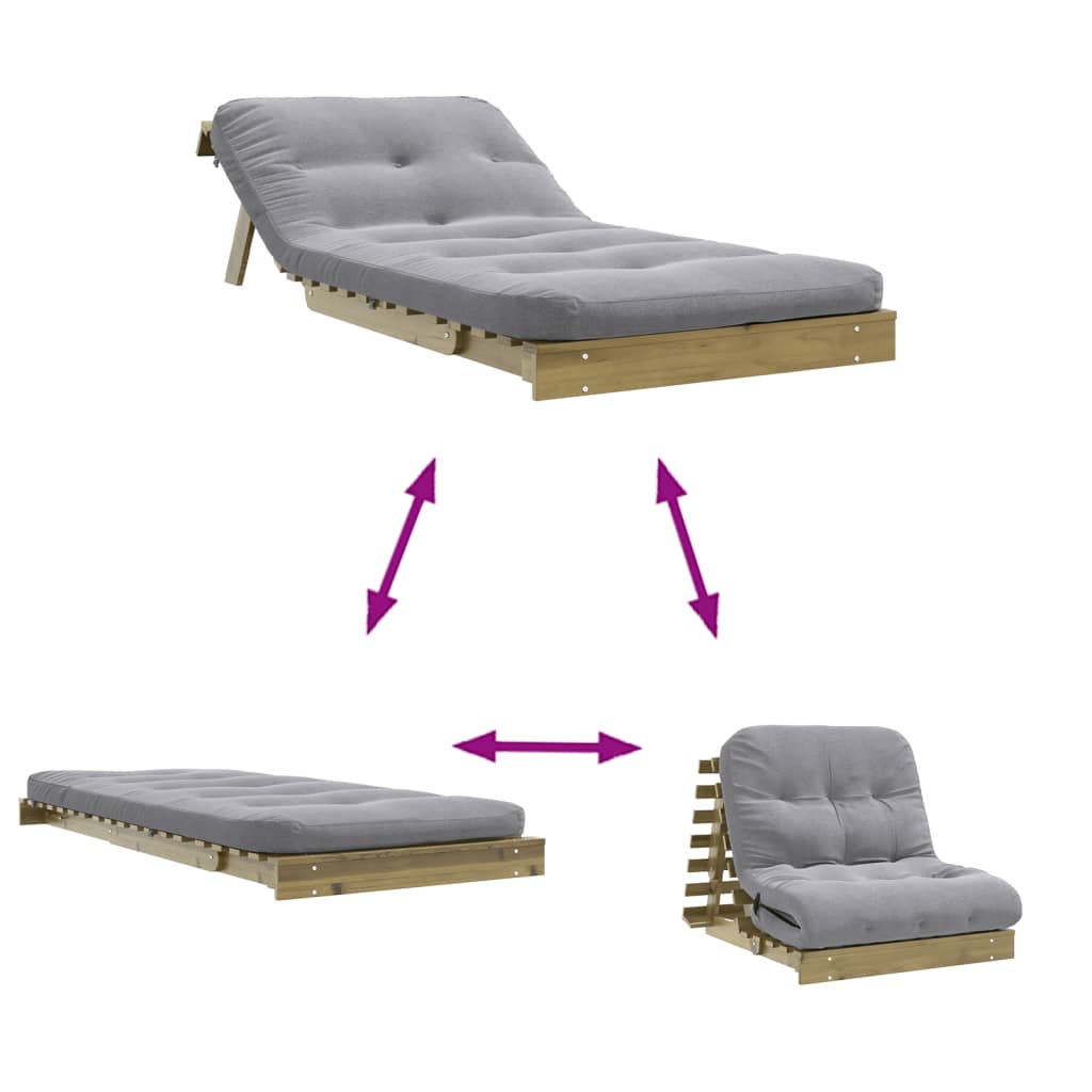 Canapé-lit futon avec matelas 80x206x11 bois de pin imprégné