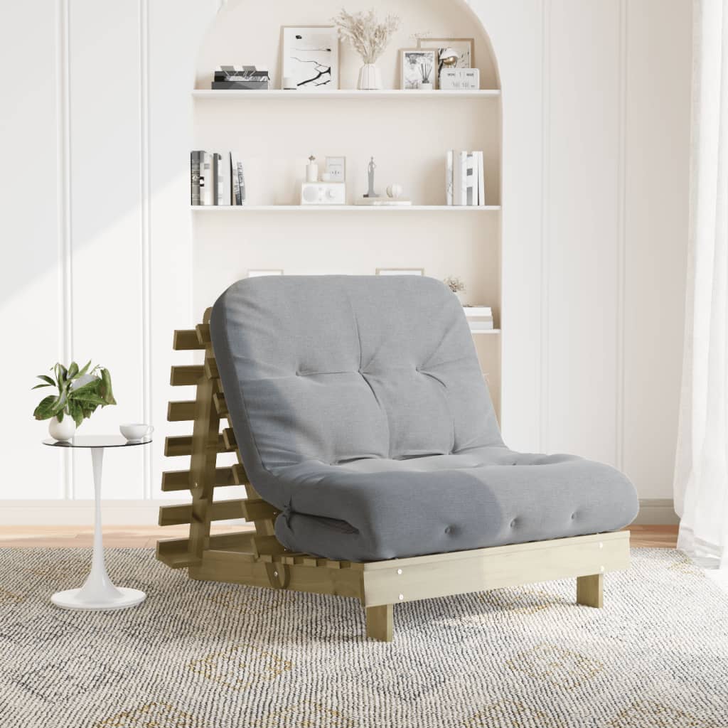 Canapé-lit futon avec matelas 80x206x11 bois de pin imprégné