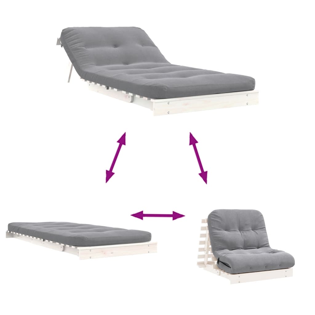 Canapé lit futon avec matelas blanc 90x206x11 bois de pin massif