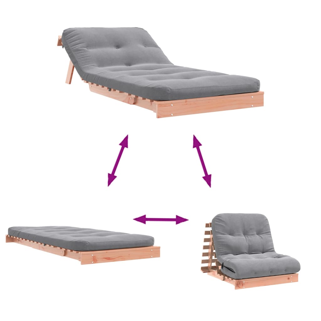 Canapé-lit futon avec matelas 90x206x11 cm en bois de sapin de Douglas massif