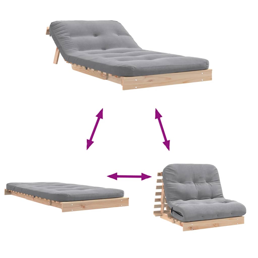 Canapé lit futon avec matelas 100x206x11 cm en bois de pin massif