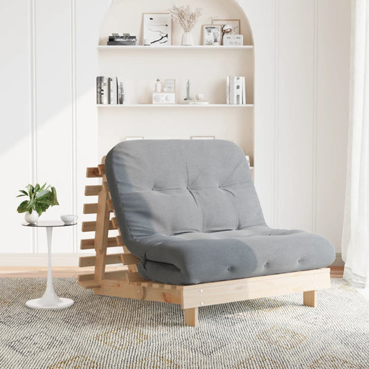 Canapé lit futon avec matelas 100x206x11 cm en bois de pin massif