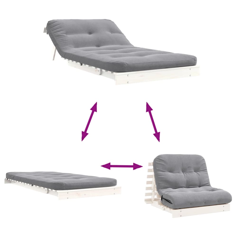 Canapé-lit futon avec matelas blanc 100x206x11 cm bois de pin