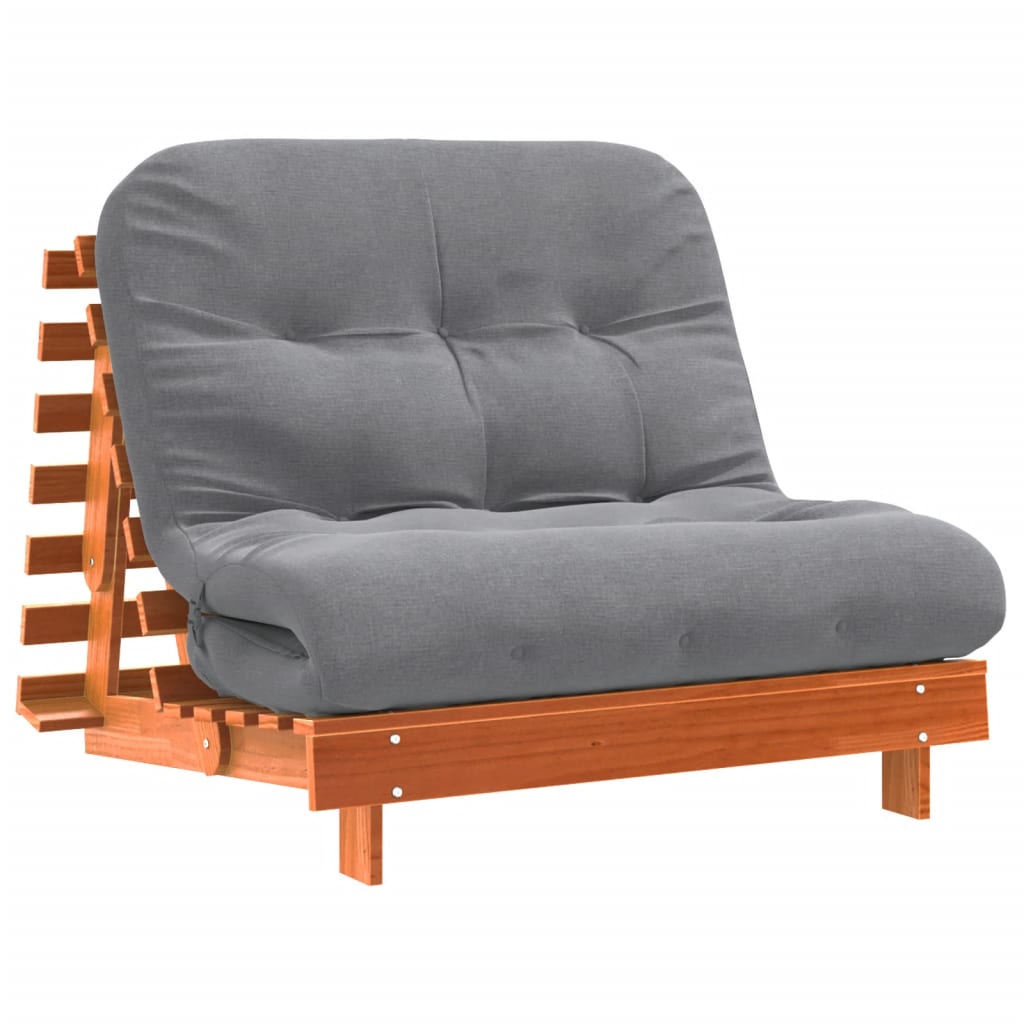 Canapé-lit futon avec matelas marron 100x206x11 cm bois de pin