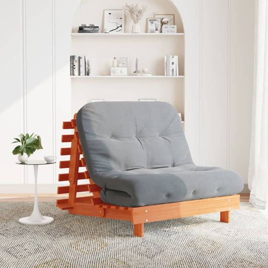 Canapé-lit futon avec matelas marron 100x206x11 cm bois de pin