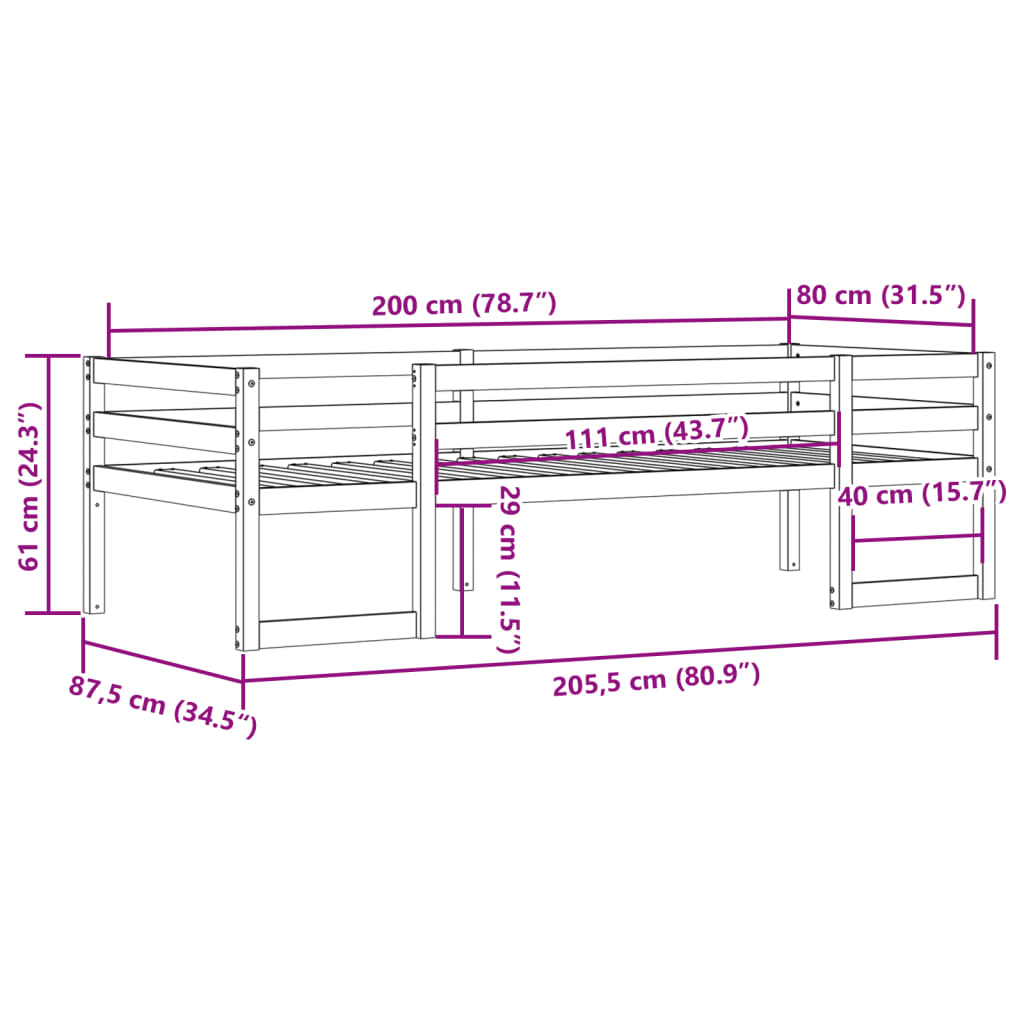 Lit enfant 80x200 cm en pin massif