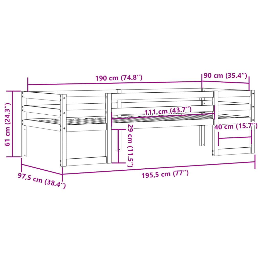 Lit enfant 90x190 cm en pin massif