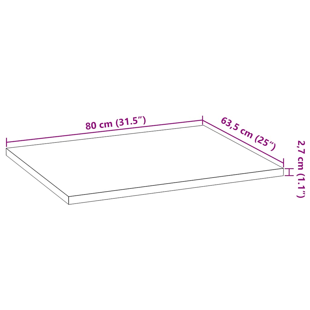 Küchenarbeitsplatte 80x63,5x2,7 cm Massivholz Eiche Rechteckig