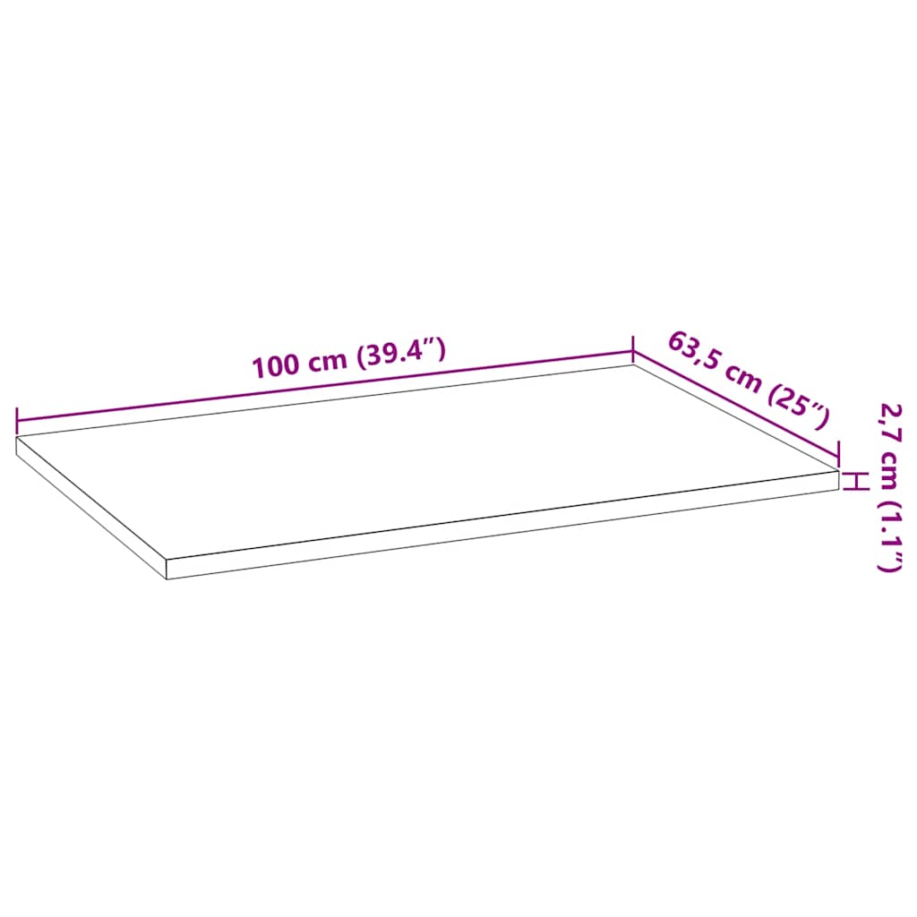 Küchenarbeitsplatte 100x63,5x2,7 cm Massivholz Eiche Rechteckig