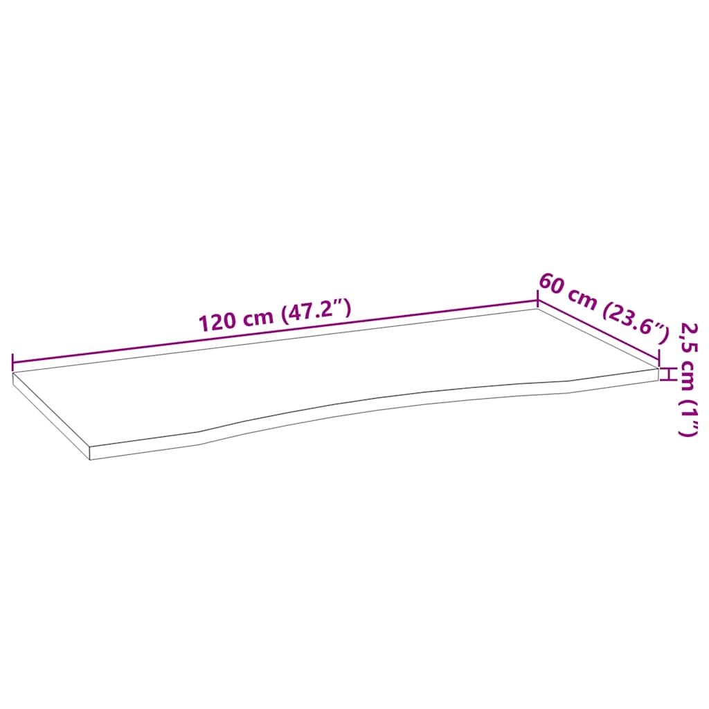 Schreibtischplatte Unbehandelt 120x60x2,5 cm Massivholz Eiche