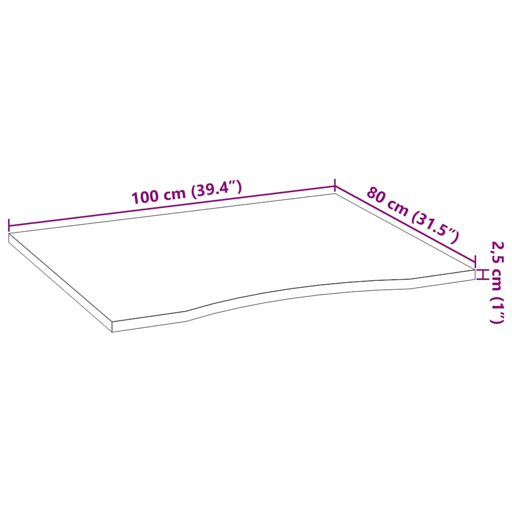 Schreibtischplatte Hellbraun 100x80x2,5 cm Massivholz Eiche