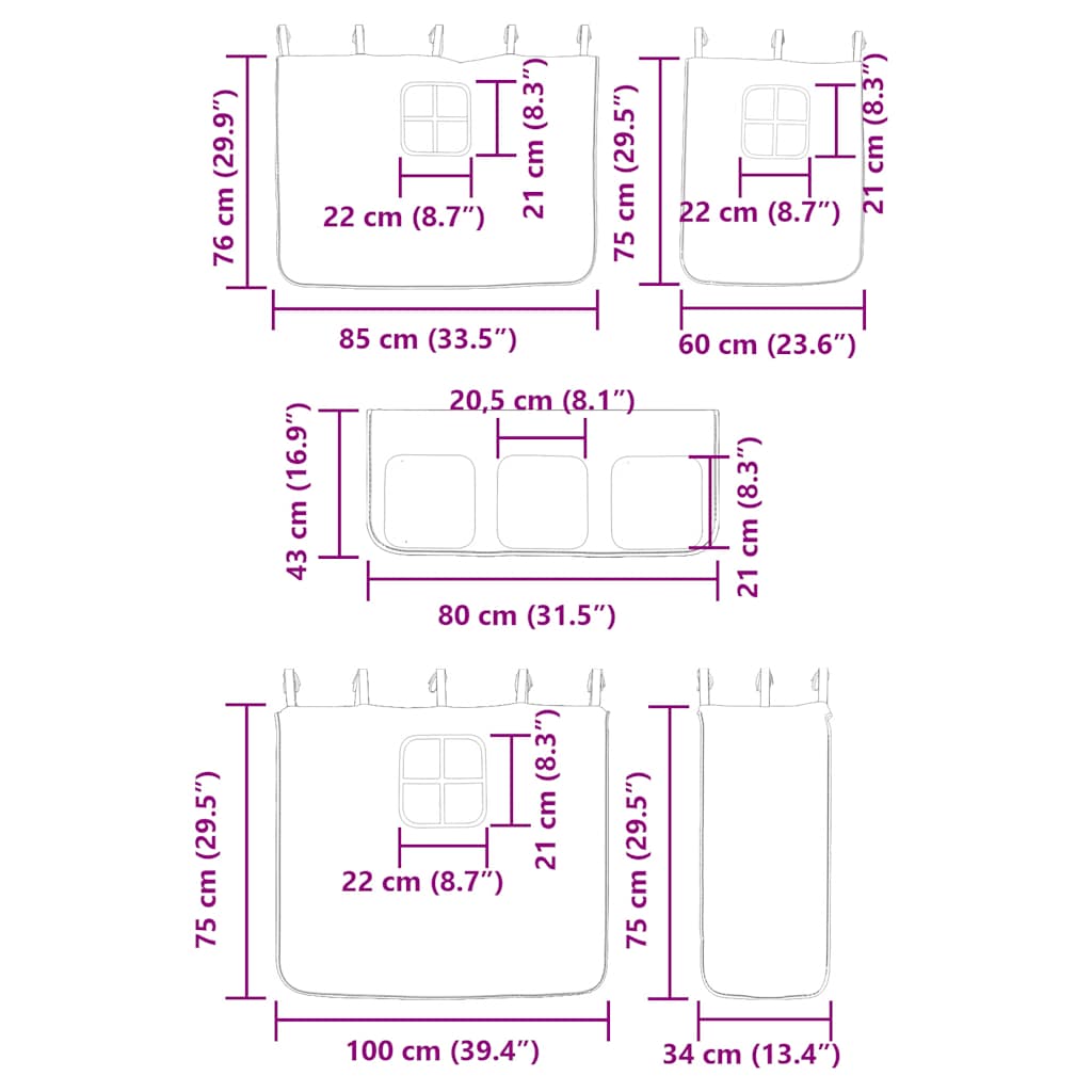 Etagenbett mit Rutsche und Gardinen Weiß und Schwarz 80x200 cm