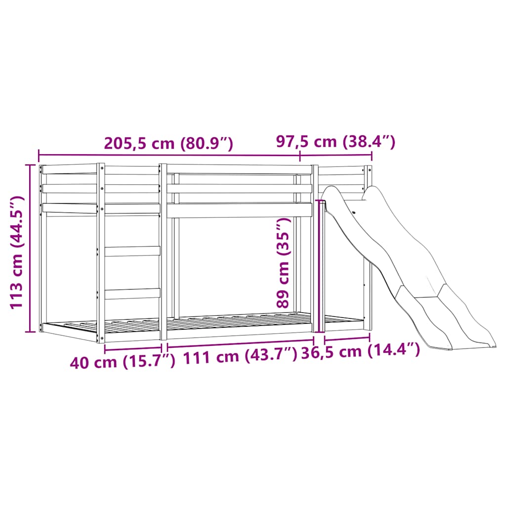Etagenbett mit Rutsche und Gardinen Rosa 90x200 cm