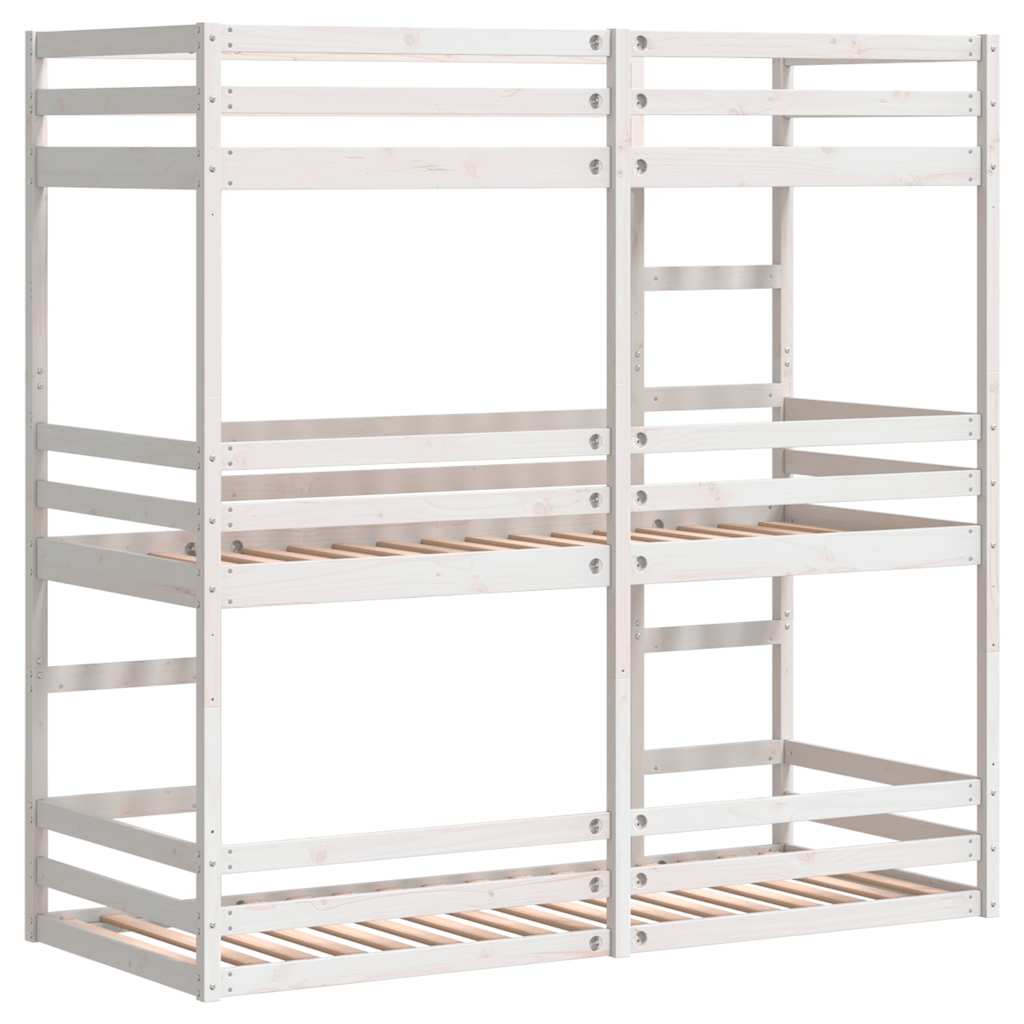 Dreifach-Etagenbett Weiß 75x190 cm Massivholz Kiefer
