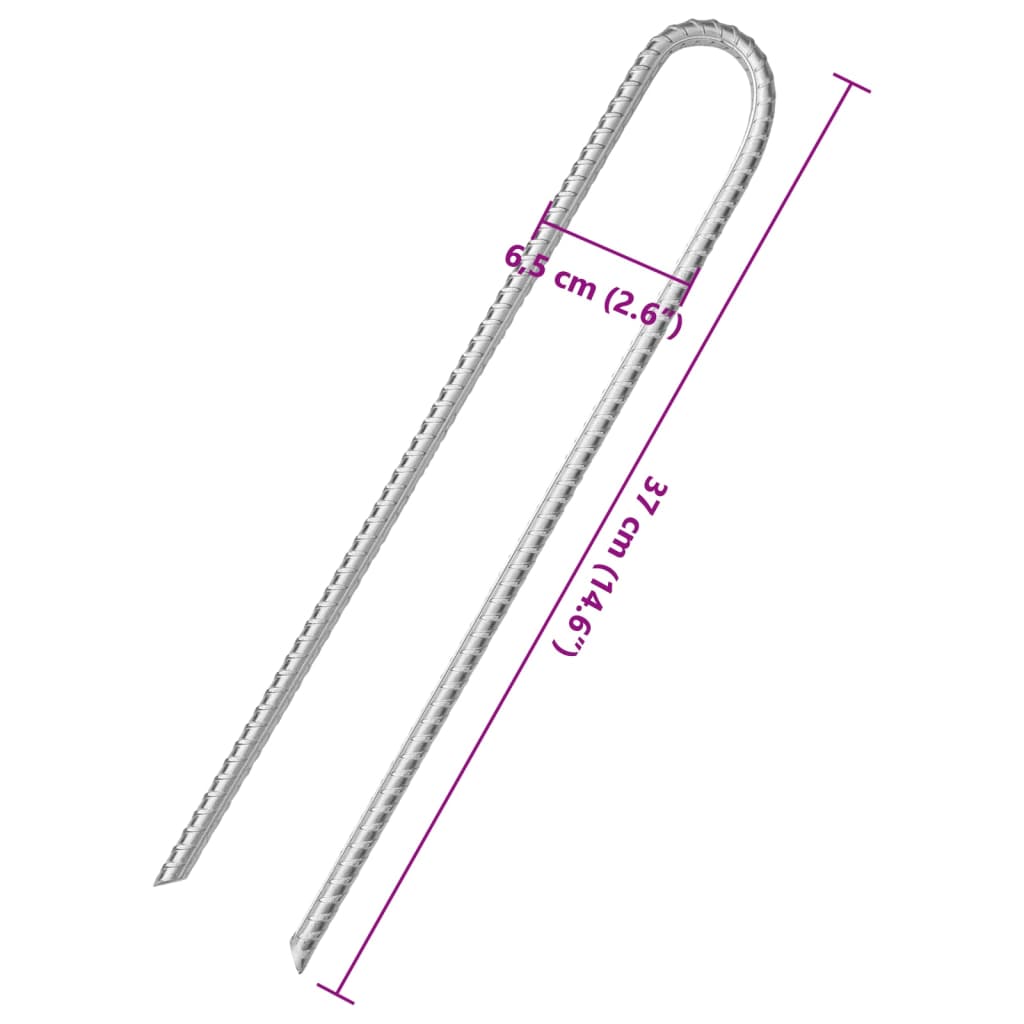 Piquets de tente 6 pcs. Forme en U 37 cm Ø10 mm Acier galvanisé