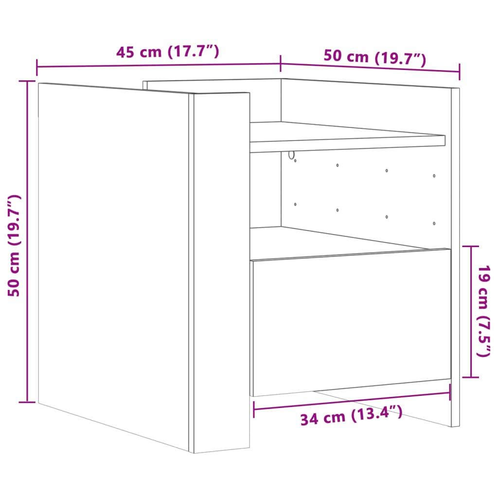 Table de chevet gris béton 45x50x50 cm en bois