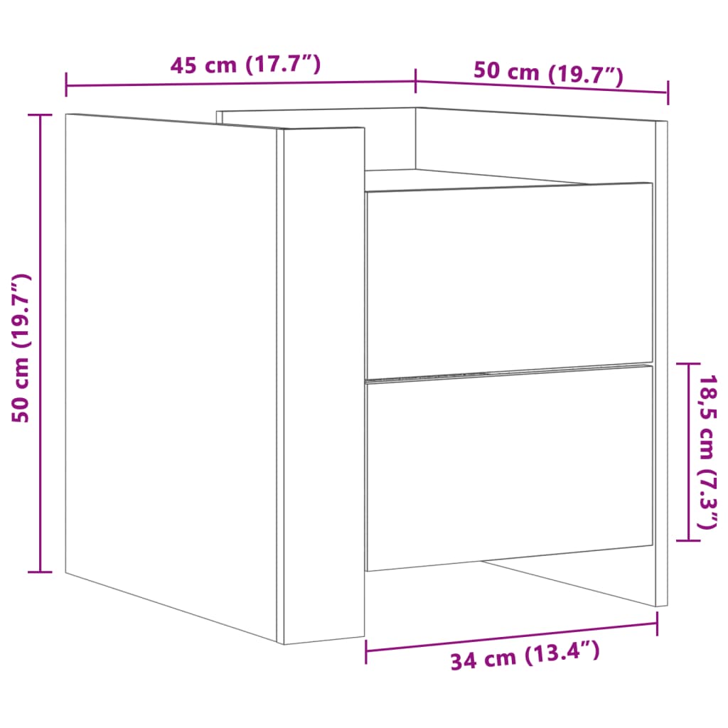 Table de chevet aspect chêne marron 45x50x50 cm en bois