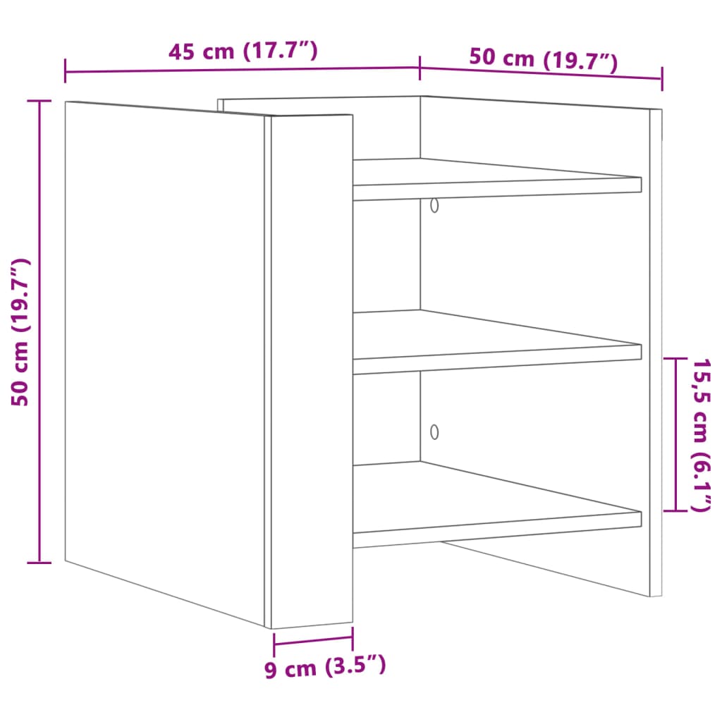 Bedside Table Black 45x50x50 cm Wood Material