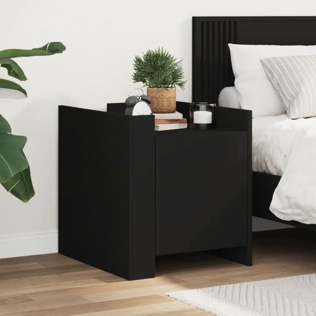 Bedside Table Black 45x50x50 cm Wood Material