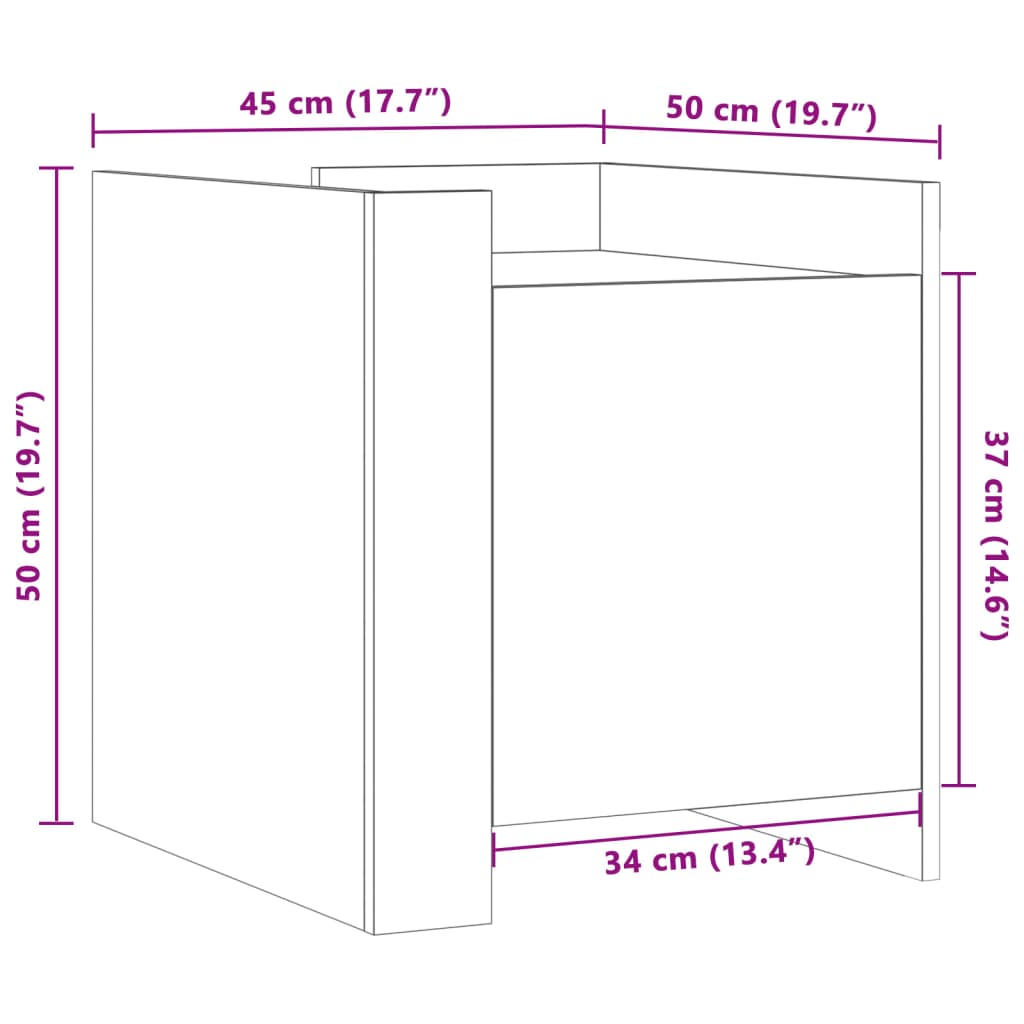 Table de chevet aspect chêne marron 45x50x50 cm en bois