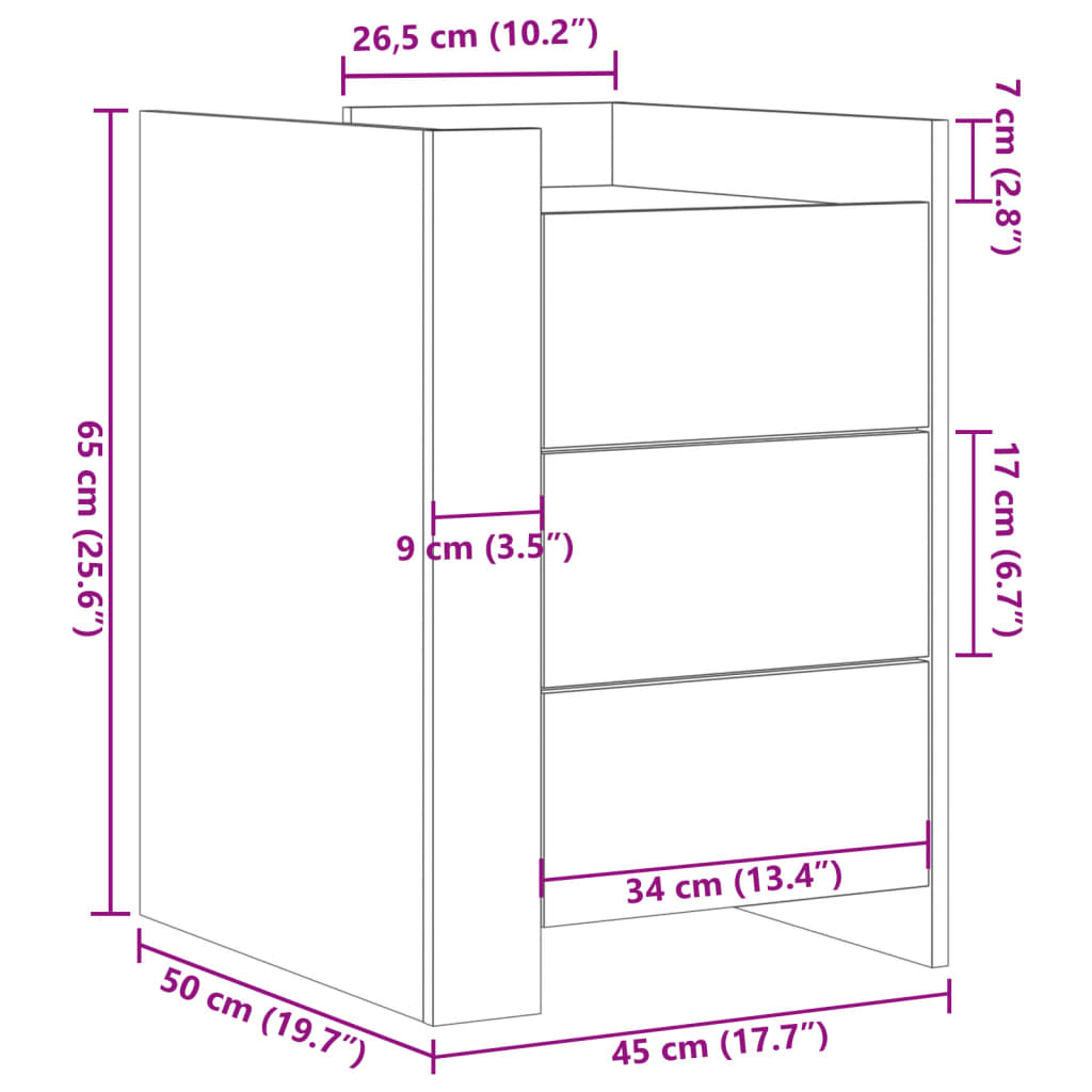 Bedside Table Black 45x50x65 cm Wood Material